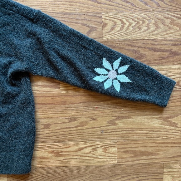 Madewell Floral Intarsia Wool Blend Pullover Sweater Size Medium Green White - Picture 7 of 9